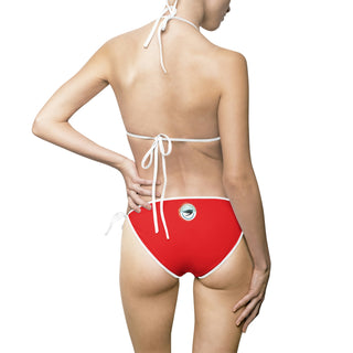 Women's Bikini Swimsuit-RED/WHITE STITCHING